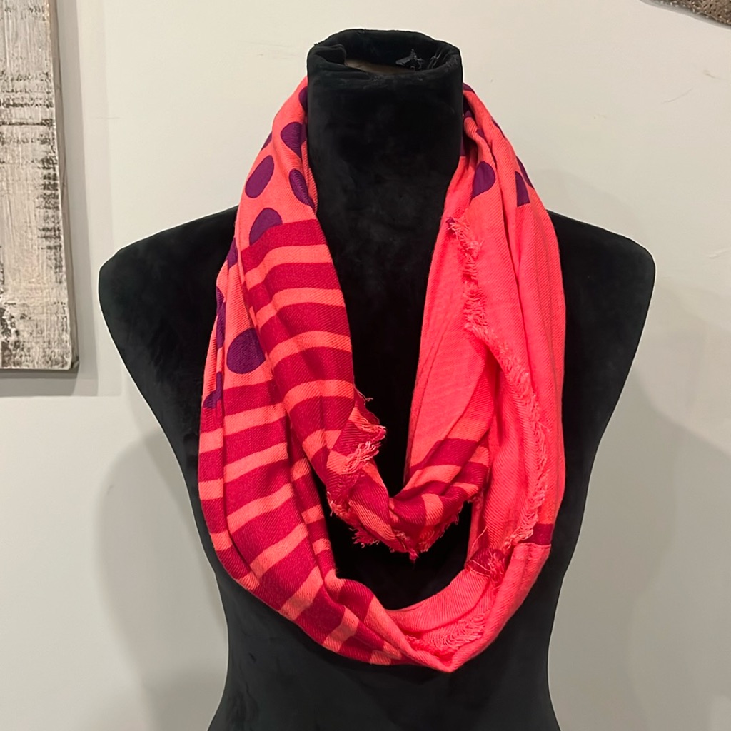 Scarf PinkPurple Printed Polkadot Stripes Womens